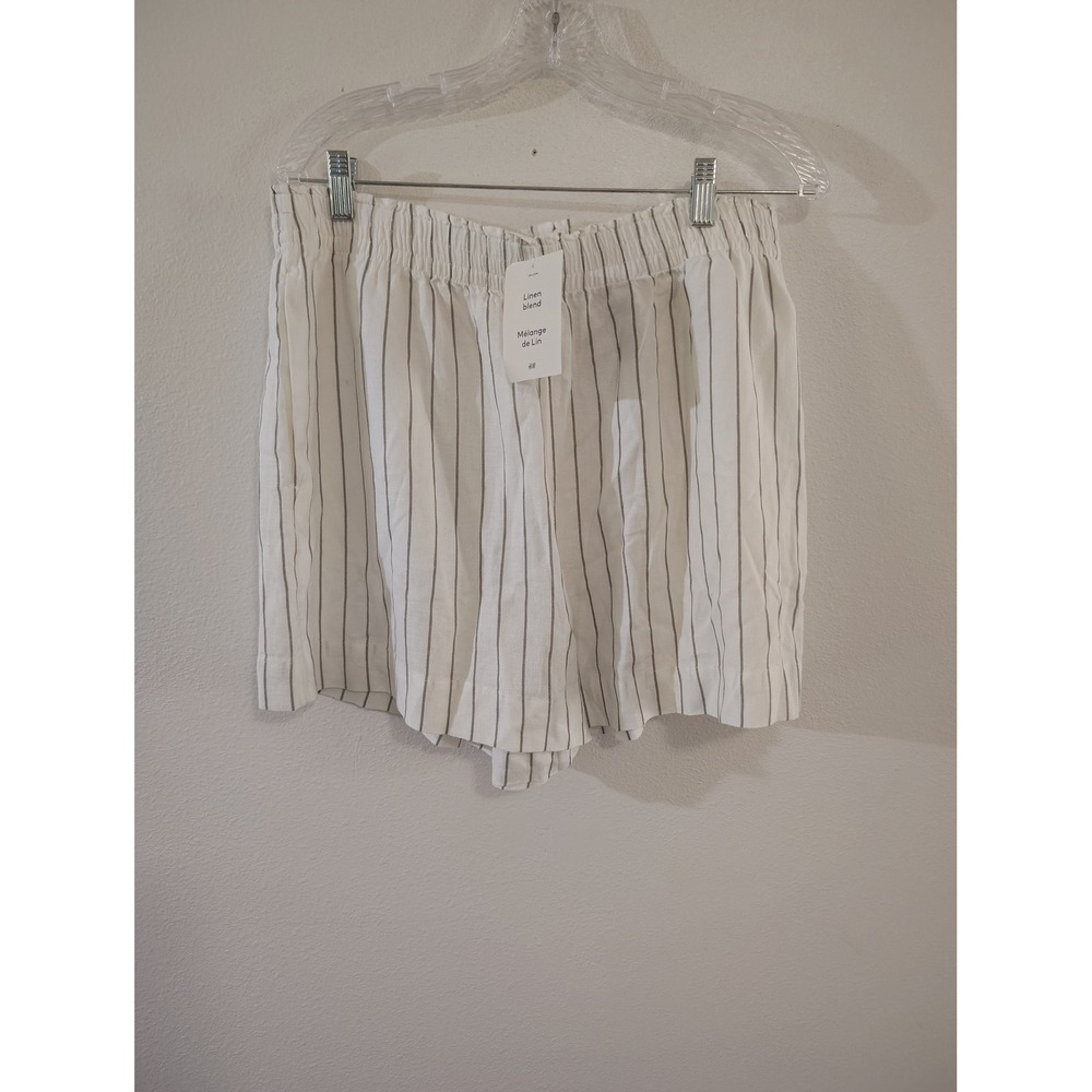 HM Women White Striped Linen Blend Elastic Waist Pull On Shorts L‎ 1259175006